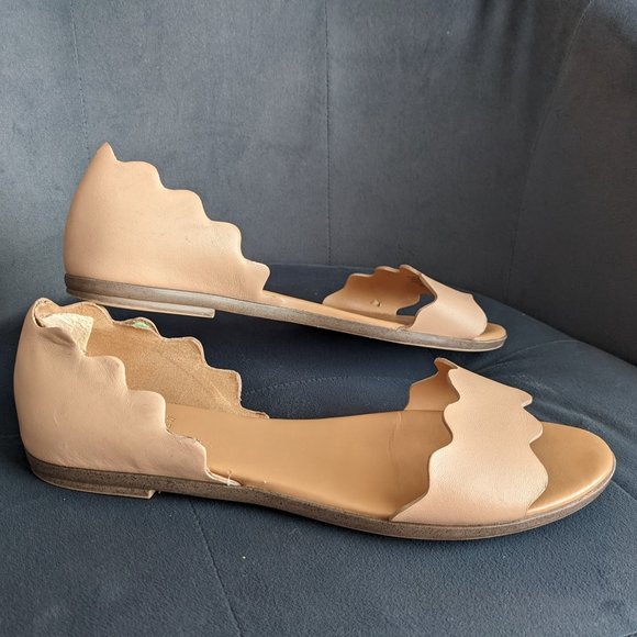 J. Crew Shoes - J by J. Crew Nude Leather Scallop Flats Sandals Shoes Size 9.5